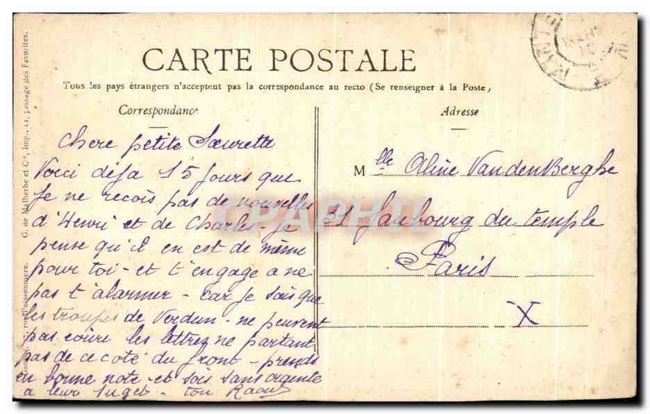 CPA Paris Albert apres le bombardement Militaria — Rückseite