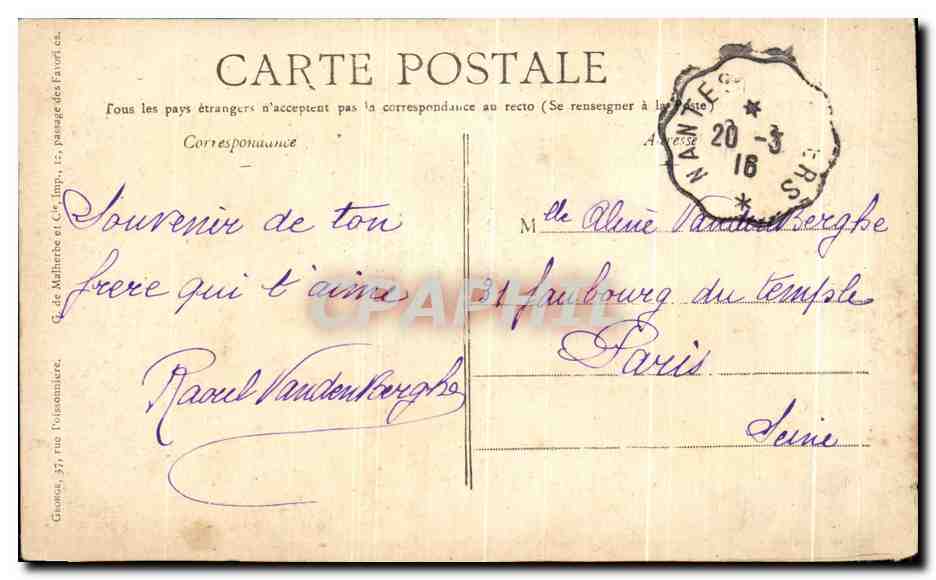 CPA Les ruines au Chateau de Vermelles Militaria — Back