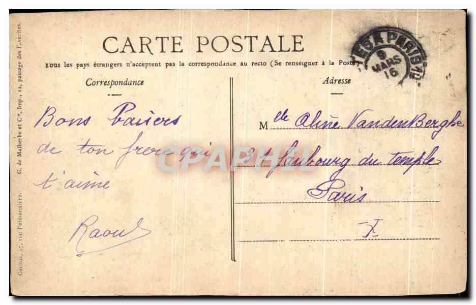 CPA Albert L'hotel de ville Militaria — Rückseite
