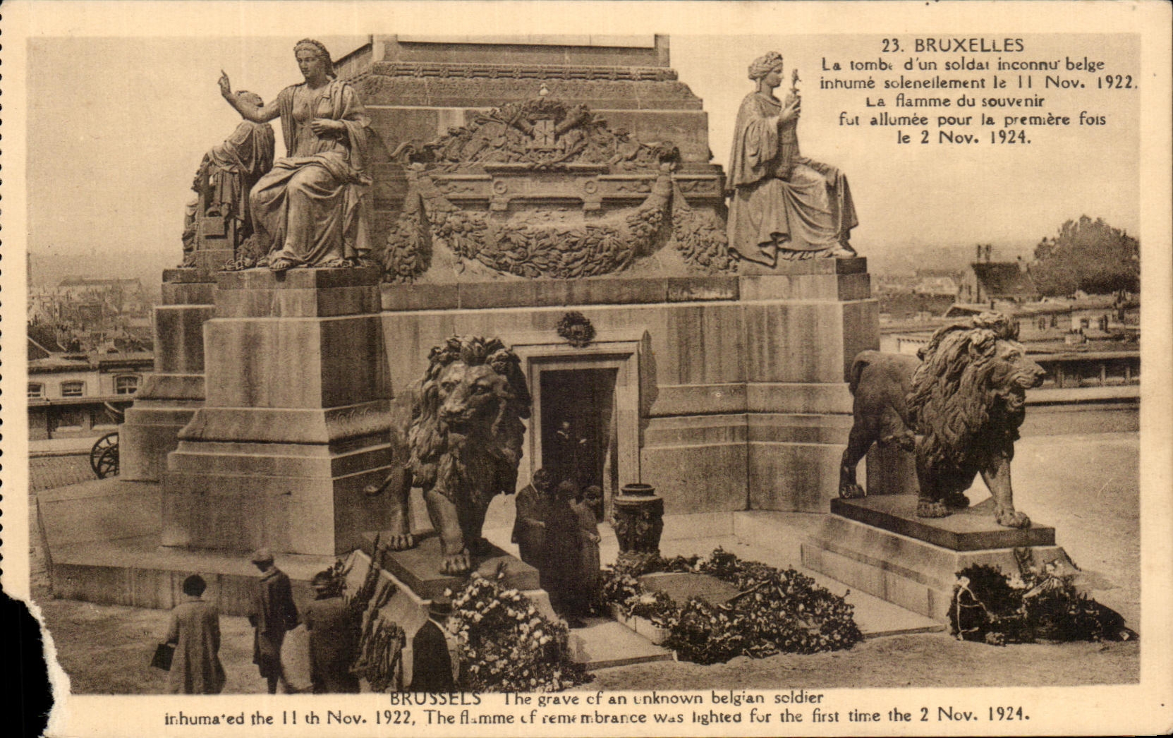 CPA Bruxelles la tombs d'un soldat inconnu belge Militaria Lions