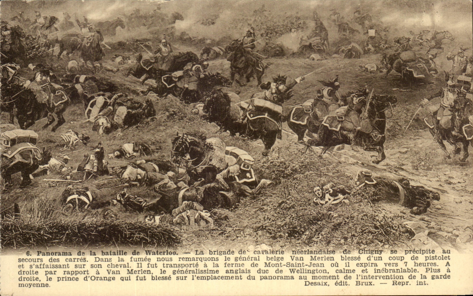 Bataille de Waterloo — Panorama de la Butte du Lion — Éditeur Desaix, Bruxelles