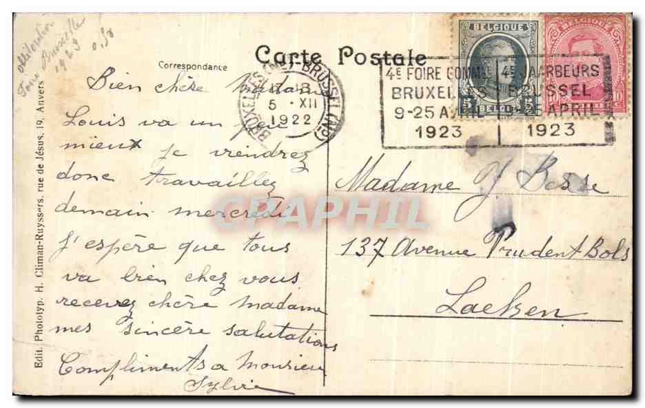 CPA Anvers La Rue Leys Antwerpen De Leysstraat — Rückseite