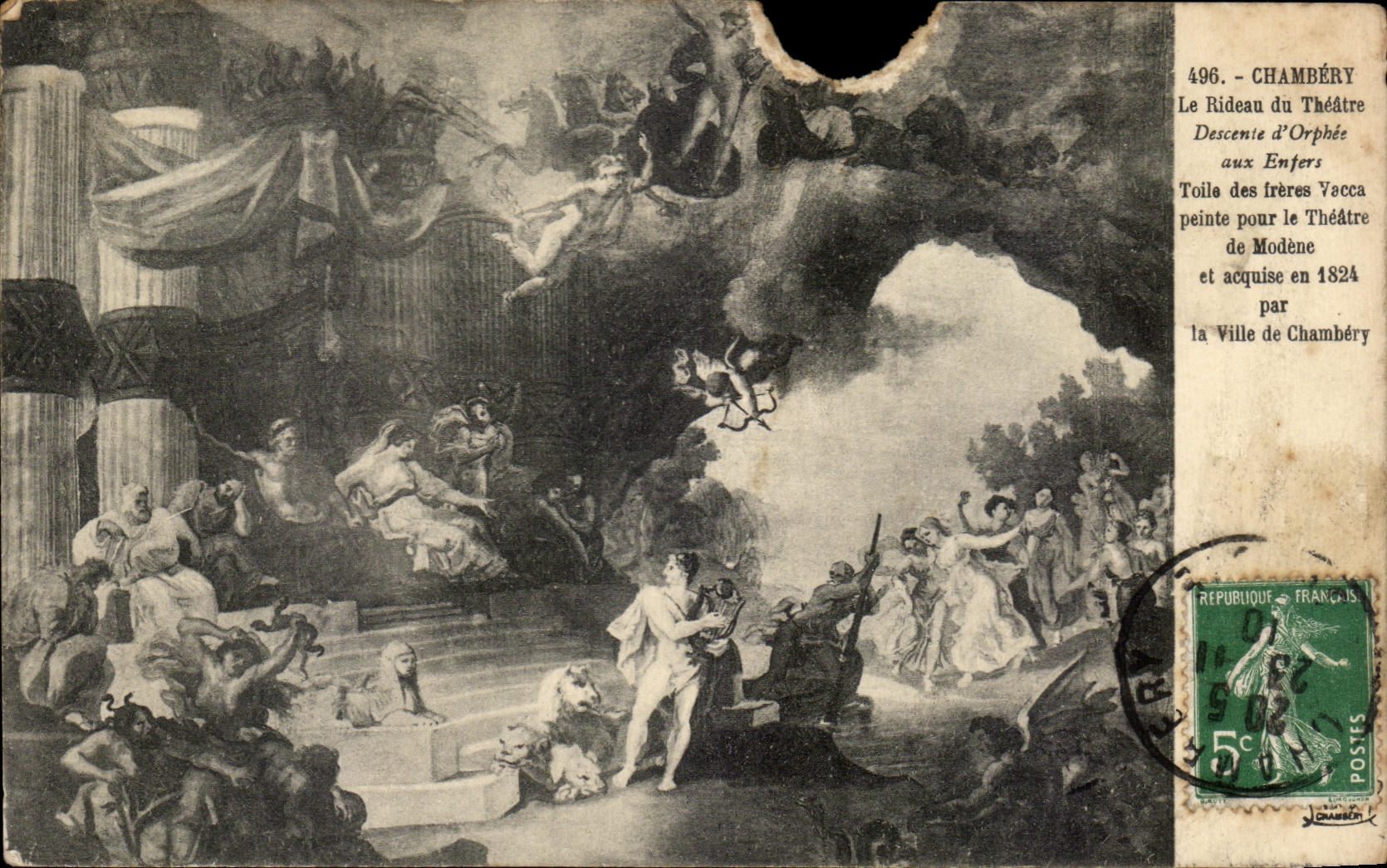 Antike Ansichtskarte Chambery Le Rideau du Theatre Descente d'Orpher aux Enfers