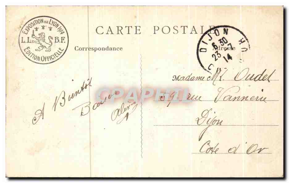 CPA Lyon Exposition Internationale 1914 Les Gobelins Salon Bracquemond — Back