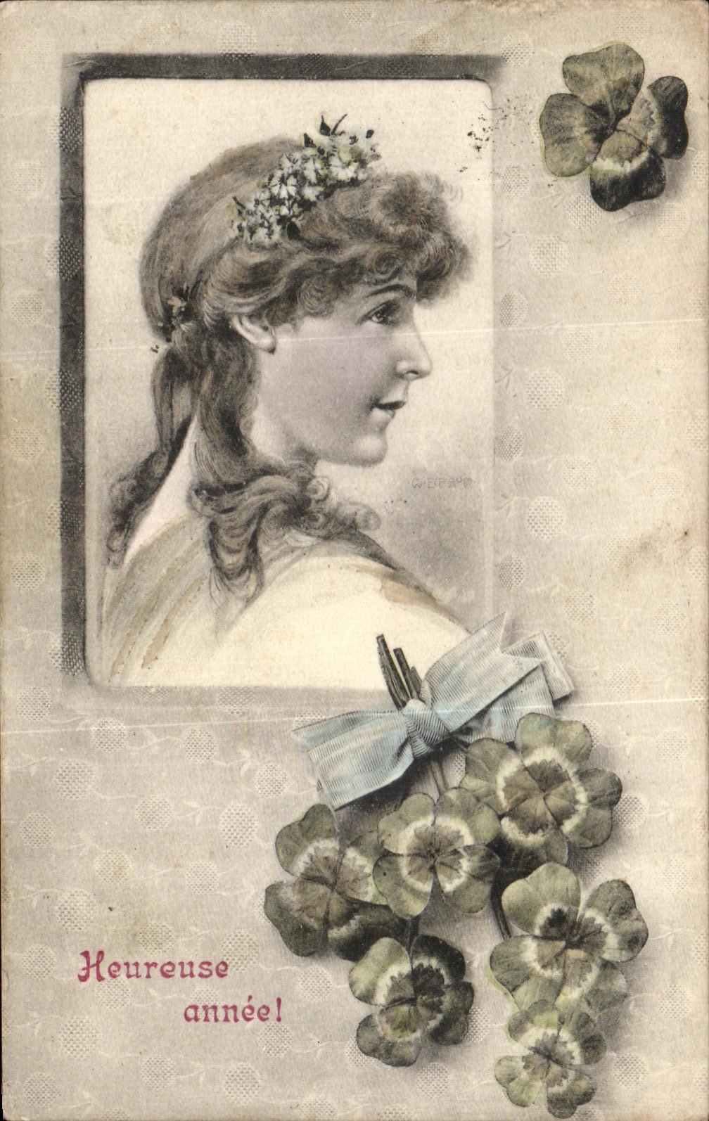 Junge Frau mit Kleeblatt — Serie 1158 — E. F. Editeurs, Paris