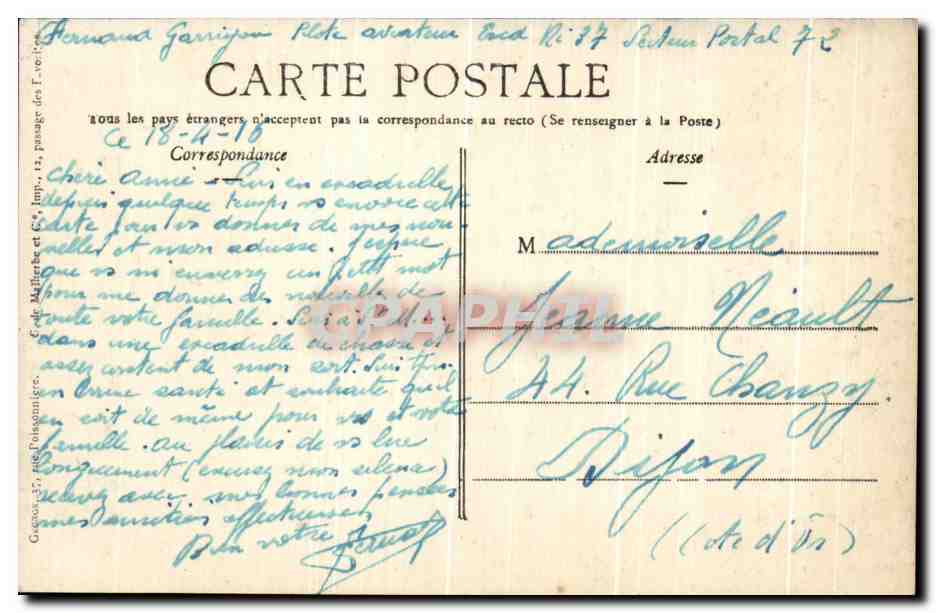 CPA Albert L'Hotel de Ville Militaria  — Back