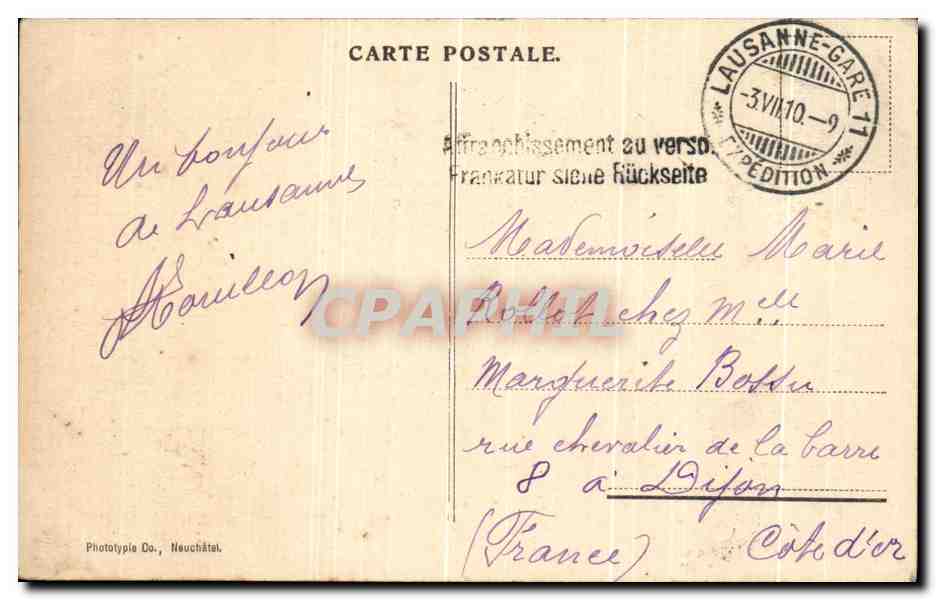CPA Lausanne Cascade de Sauvabelin Enfants — Rückseite