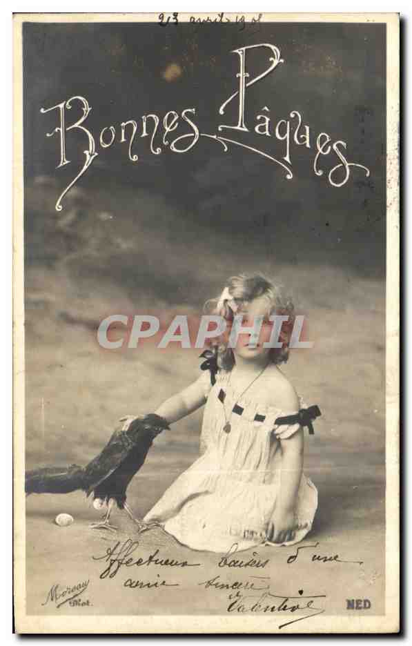 CPA Bonnes Paques Enfant Coq