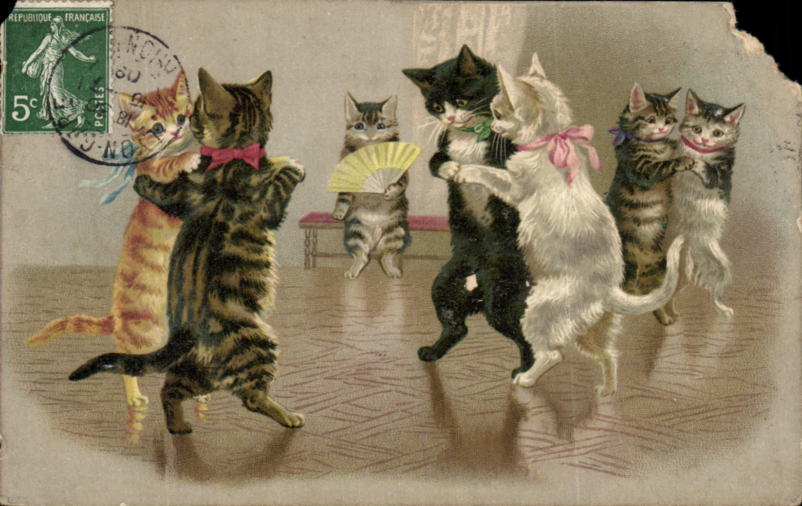 Cats Dancing — Illustration — Reproduction de carte postale française