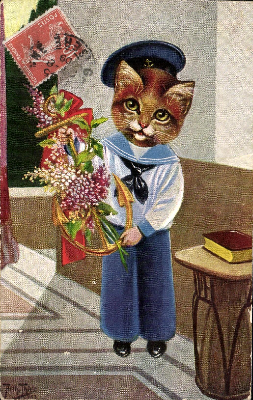CPA Fantaisie Chat Marin Militaria 