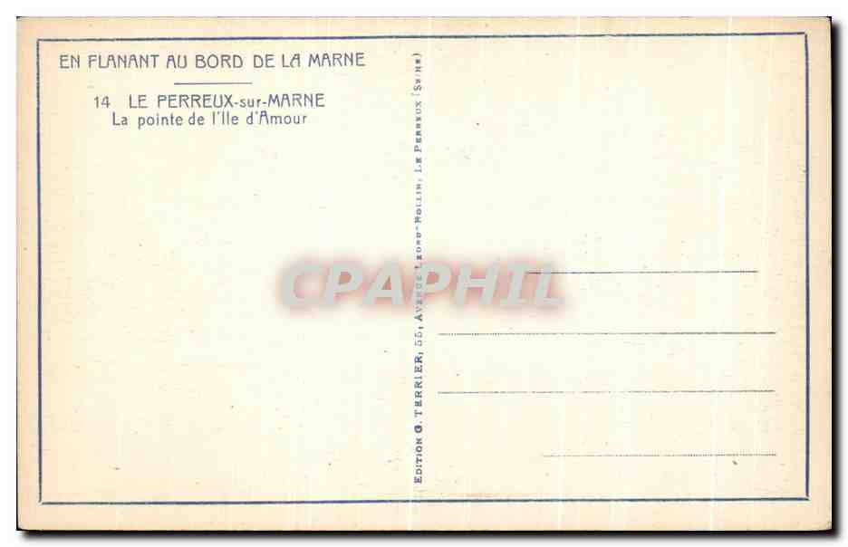 Le Perreux-sur-Marne — De punt van de Eiland van Liefde — Uitgave G. Terrier, 55, Avenue Léopold-Hollin, Le Perreux (Sèvne) — Achterkant