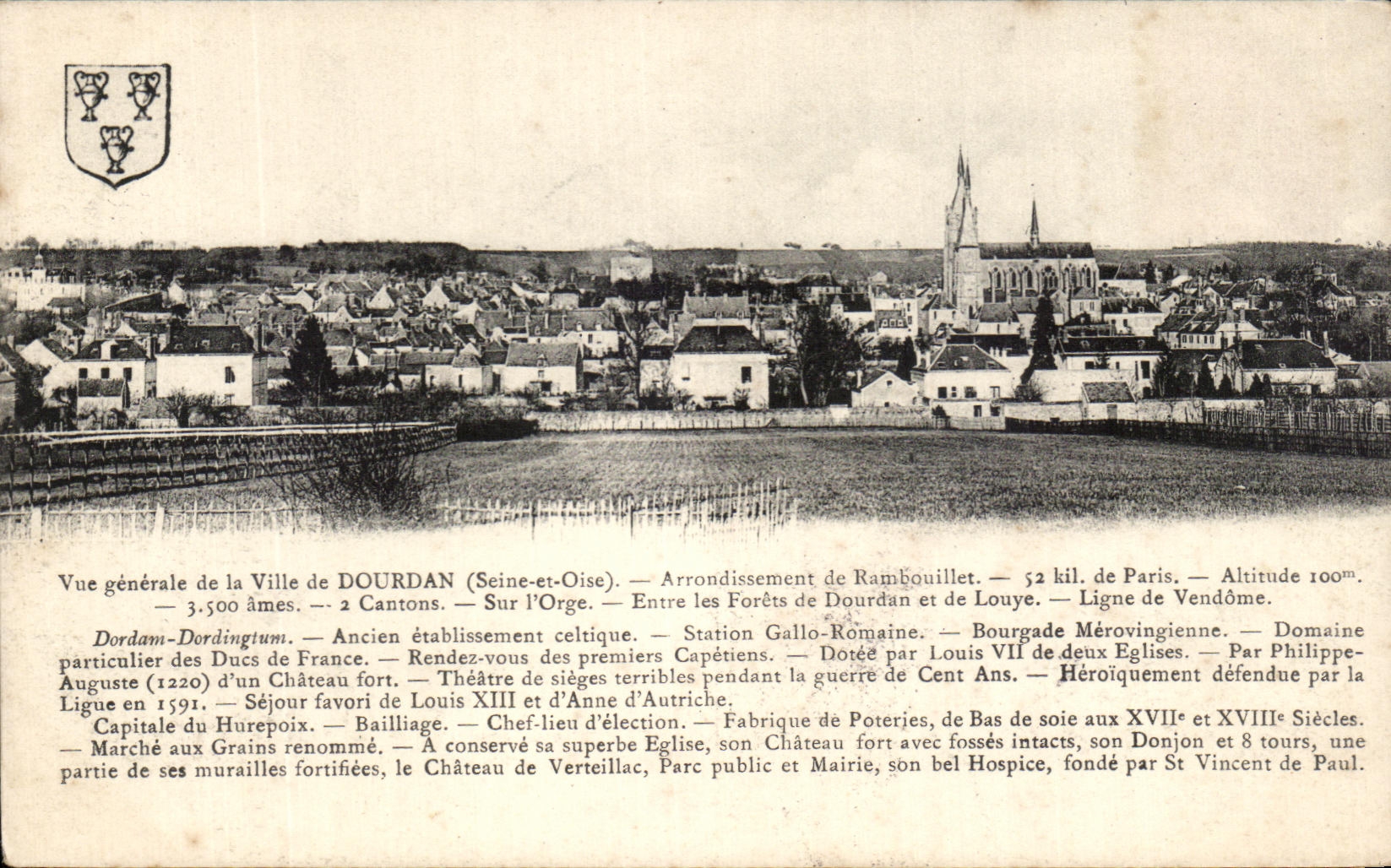 Vue générale de la Ville de DOURDAN (Seine-et-Oise) — Arrondissement de Rambouillet — Éditeur non visible
