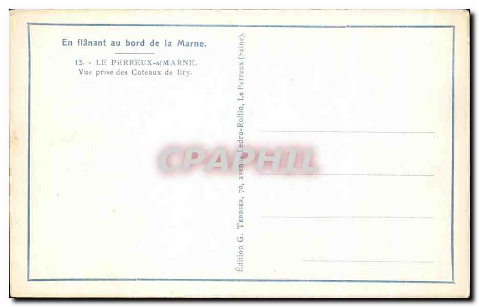 CPA En Flanant au bord de la Marne Le Perreux s Marne Vue prise des Coteaux de Bry — Rückseite