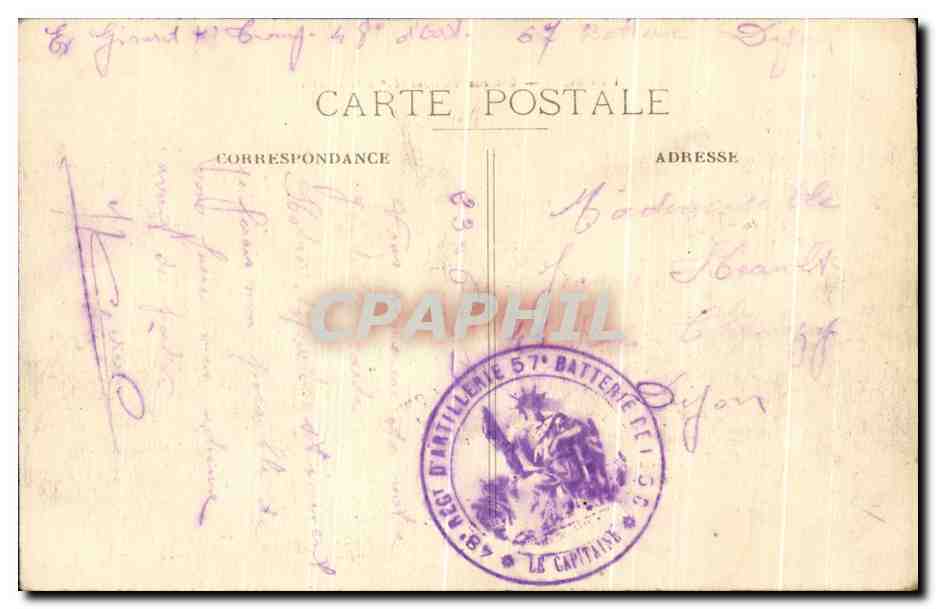 CPA Dijon Caserne Vaillant Militaria 27eme d'infanterie — Rückseite