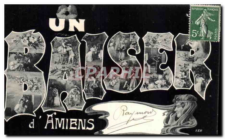 CPA Un baiser D'Amiens Femme Arts decoratifs FEmme