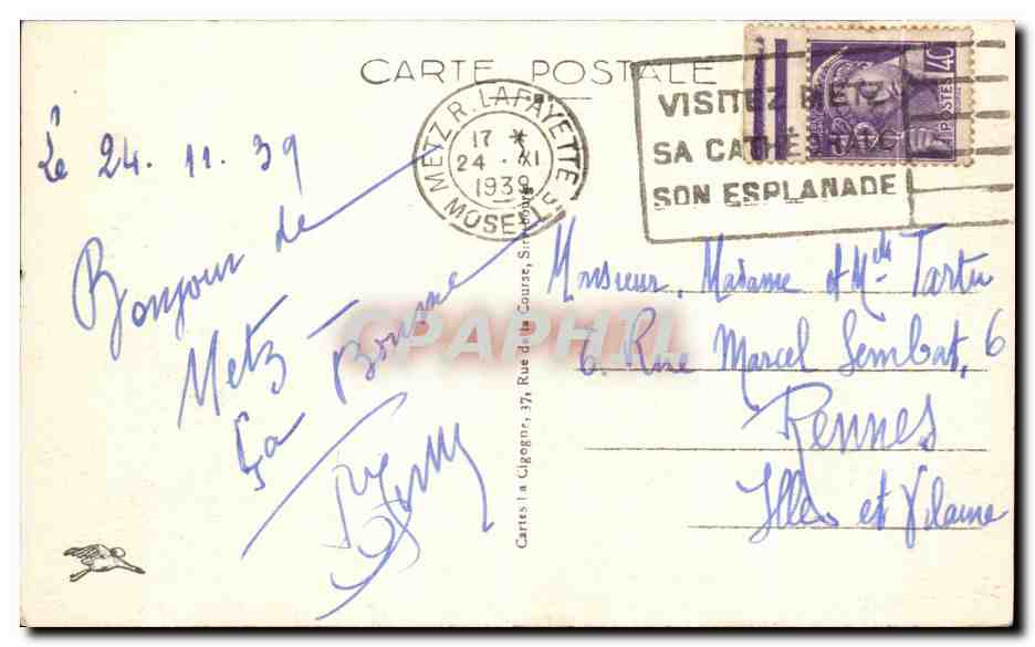 CPA Metz L'Hotel Des Postes Et Telegraphes — Rückseite