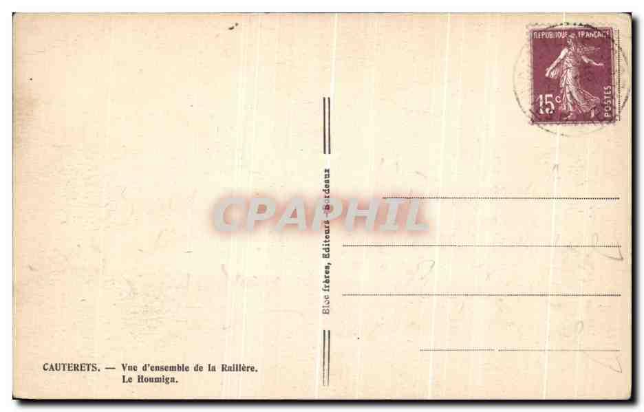 Cauterets — Vue d'ensemble de la Raillière — Éditeurs Ellice frères, Béziers — Reverso
