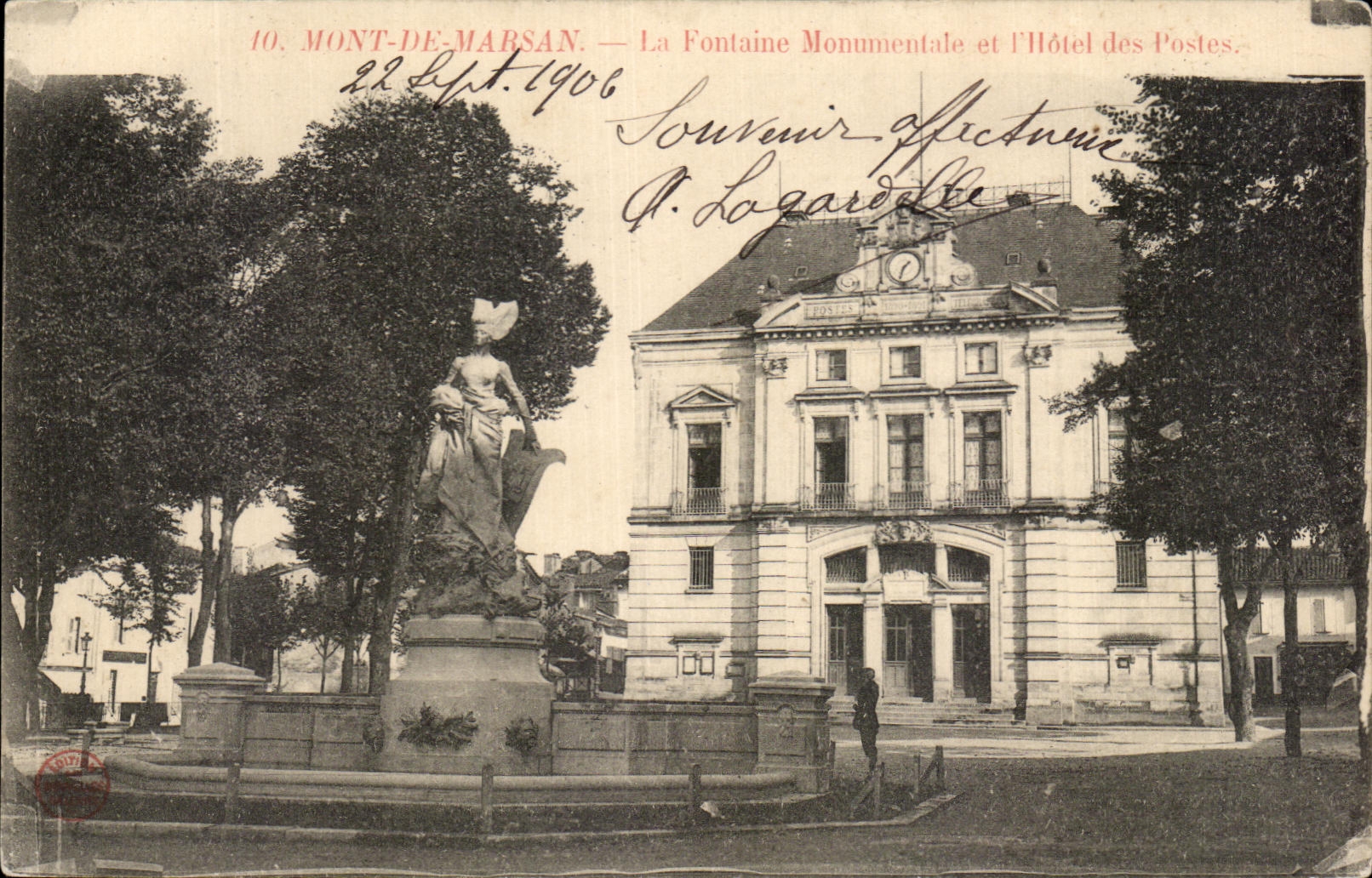 Mont-de-Marsan — La Fontaine Monumentale et l'Hôtel des Postes — Éditeur non identifié, n° 10