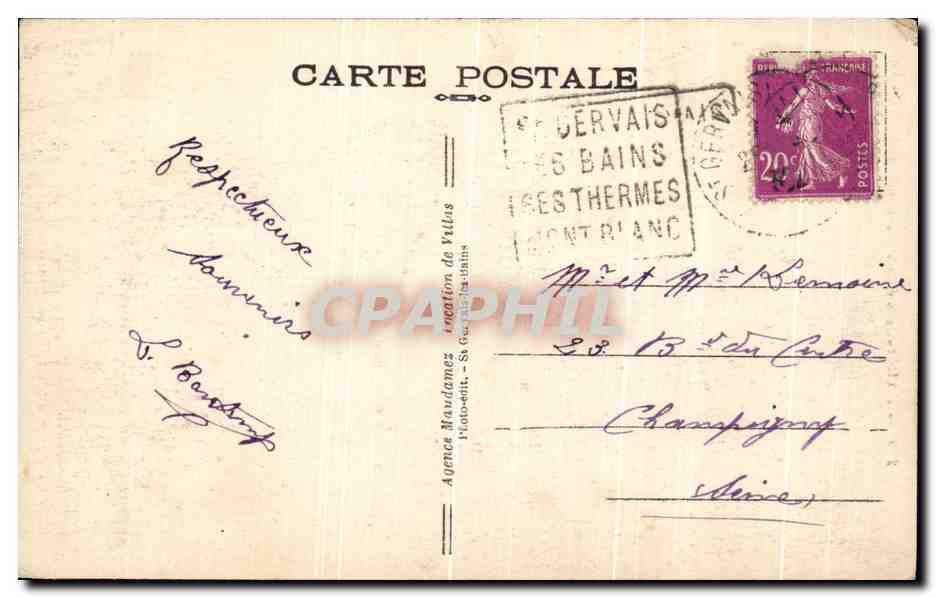 Saint-Gervais-les-Bains — Le Fayet, Le Parc et l'Établissement Thermal — Agence Maudamez, n°250 — Verso