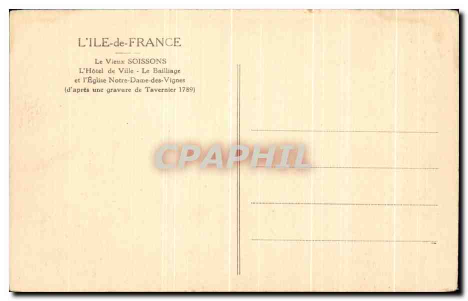 Place de l'Hôtel de Ville de Soissons und du Bailliage — Kupferstich von Tavernier — Edit. Lestrail-Neugarède — N°6 — Rückseite