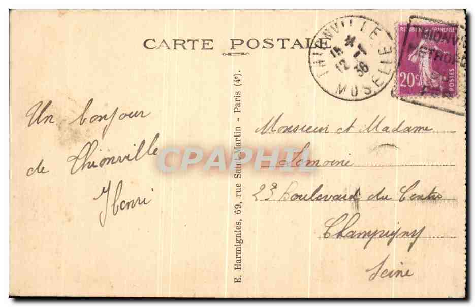 CPA Thionville Le Pont et la Ville Tramway — Back