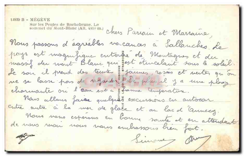 Pentes de Rochebrune — sommet du Mont-Blanc (4810 m) — Édition La Gigogne Strasbourg — Reverso