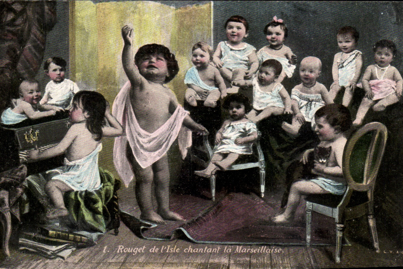 CPA Rouget de L'Iste Chanlant la Marseillaise Enfants Piano