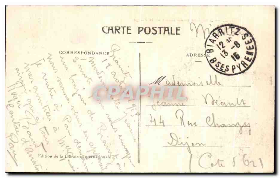 CPA Biarritz Semaphore vu du Rocher de la Vierge — Verso