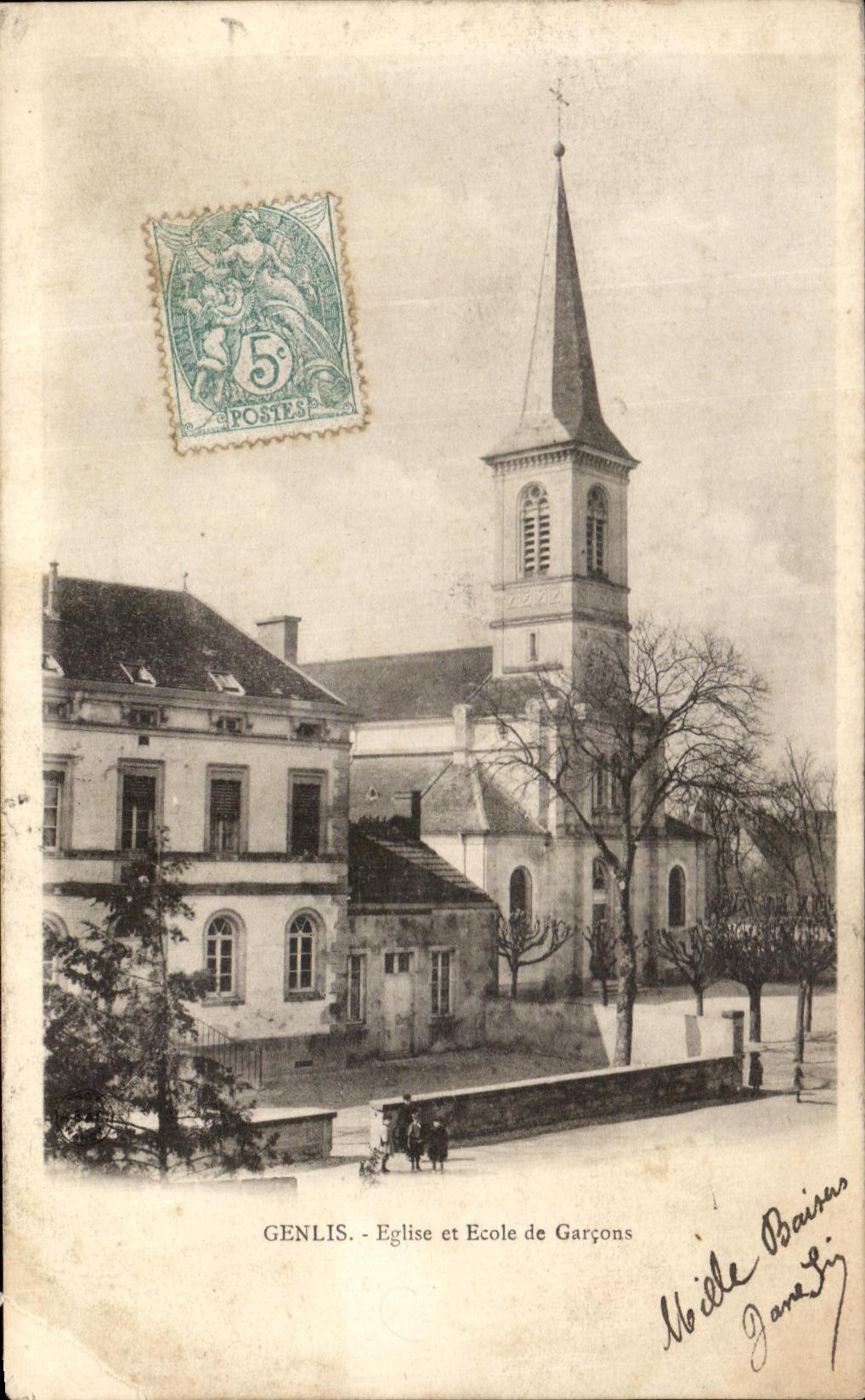CPA Genlis Eglise Et Ecole De Garcons