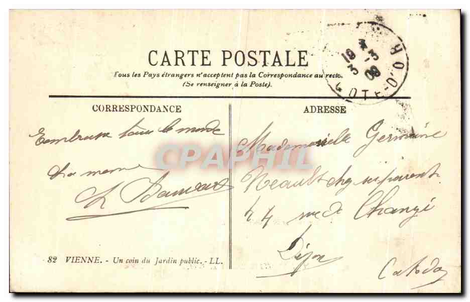 CPA Vienne Un coin du Jardin Public — Rückseite