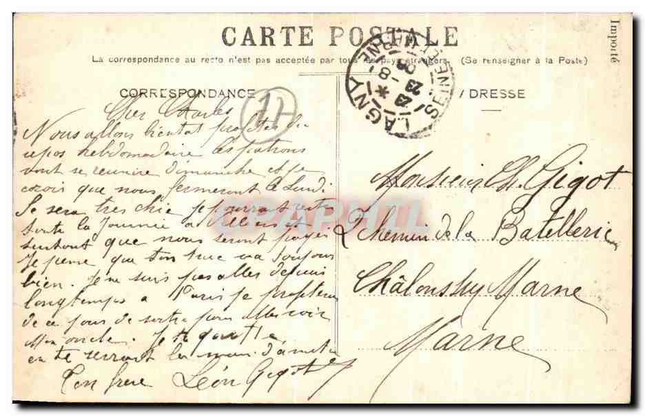 CPA Lagny La Marne a Lagny Thorigny Train  — Rückseite
