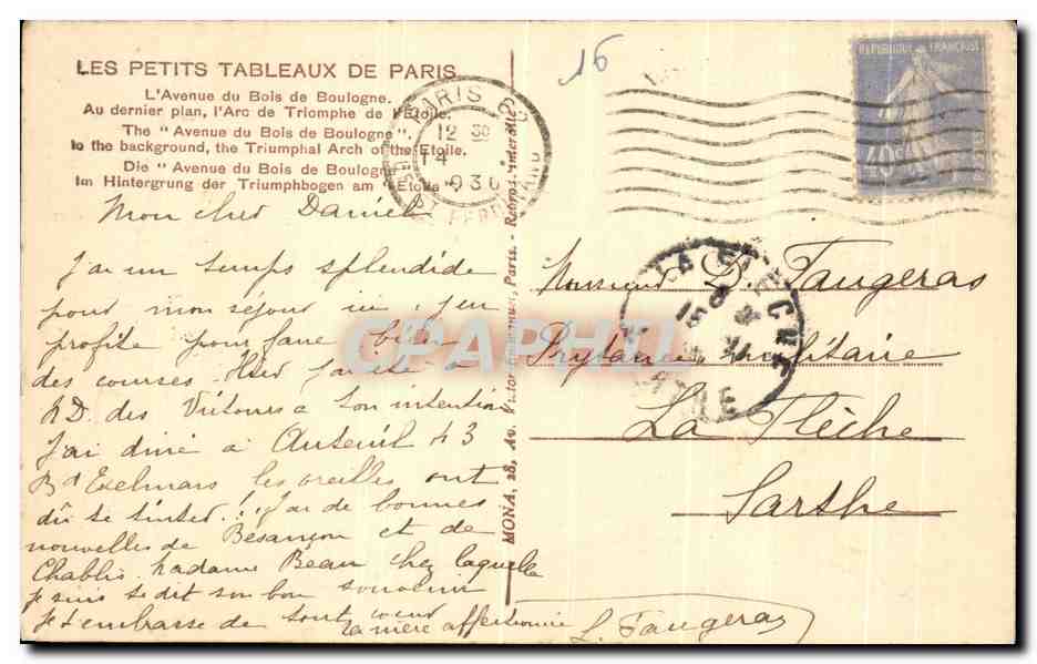 CPA Paris Les Petits Tableaux de Paris Avenue du Bois de Boulogne Arc de TRromphe de l'Etoile — Rückseite