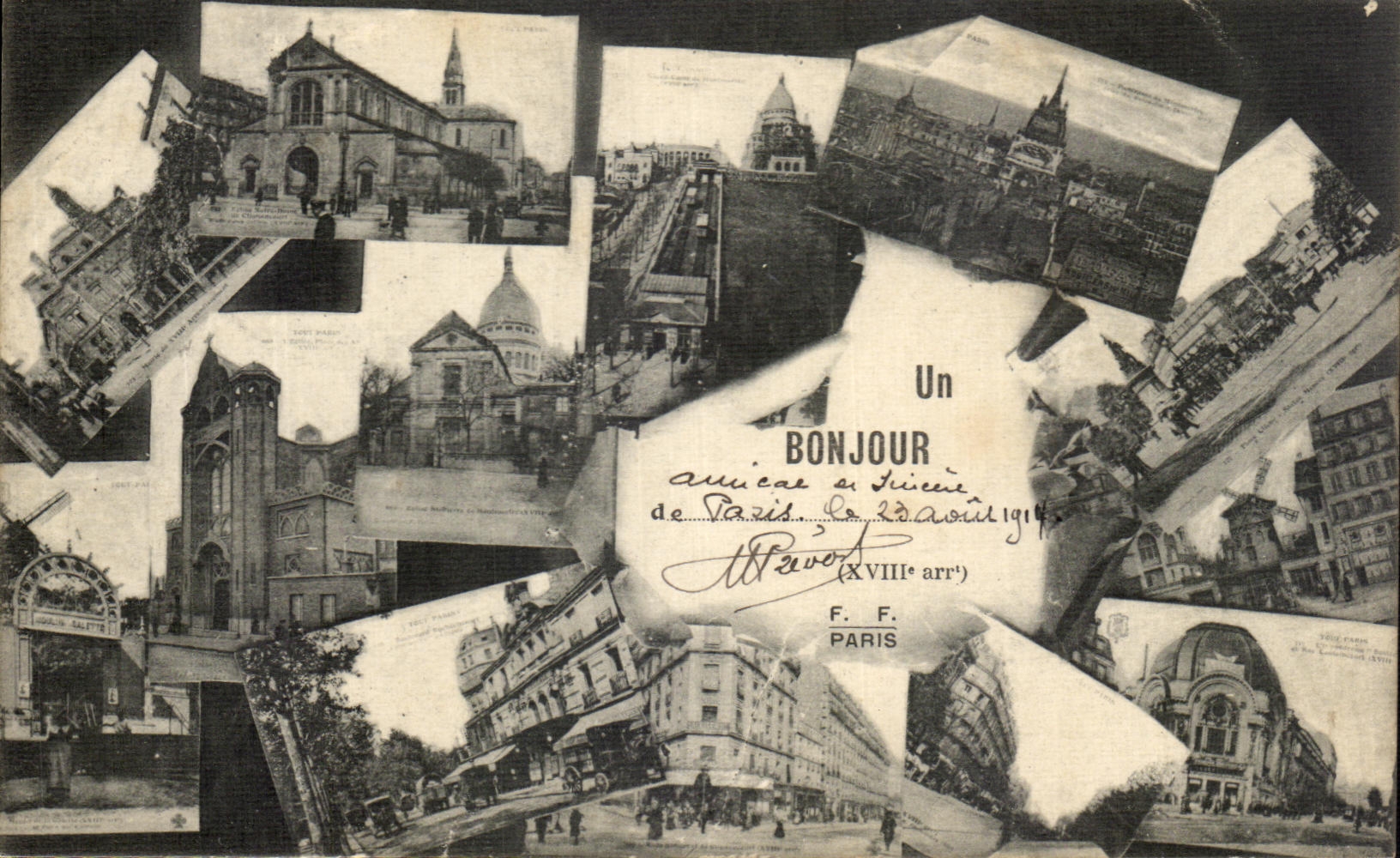 CPA Paris Un Bonjour du 18Eme Montmartre Sacre Coeur Moulin rouge