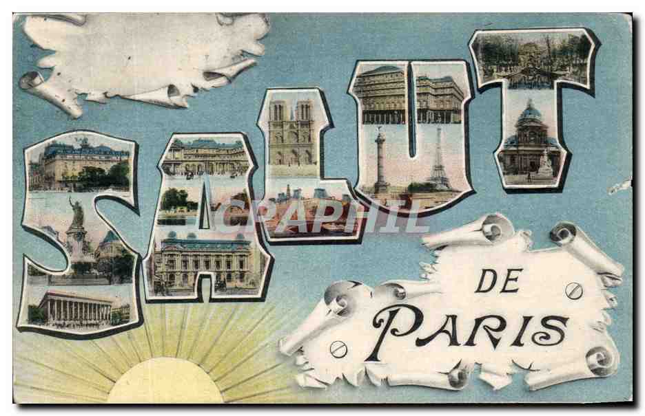 CPA Paris Souvenir Louvre Notre Dame Tour Eiffel Soleil