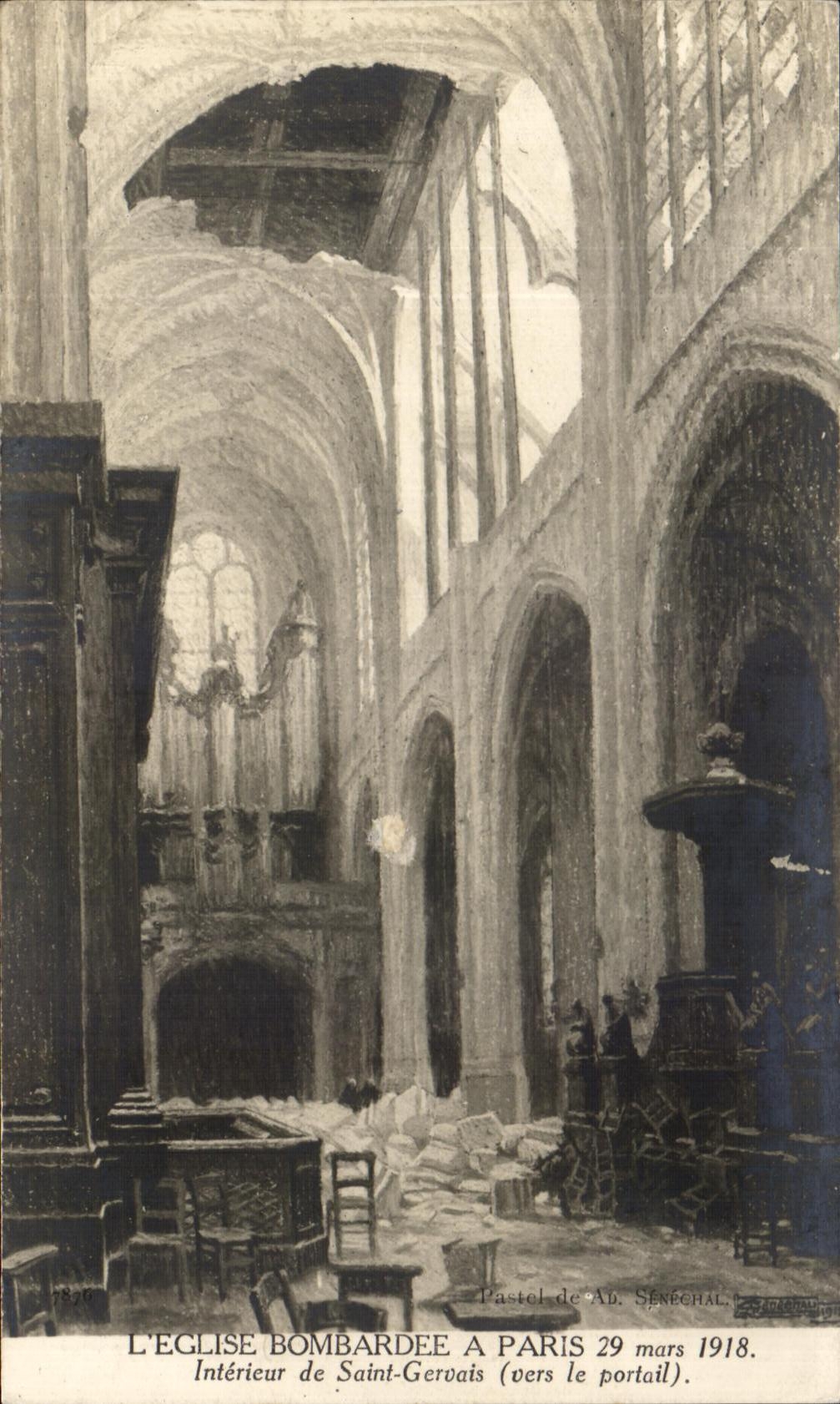 CPA Paris L'Eglise Bombardee a Paris 29 mars 1918 Saint Gervais Militaria 