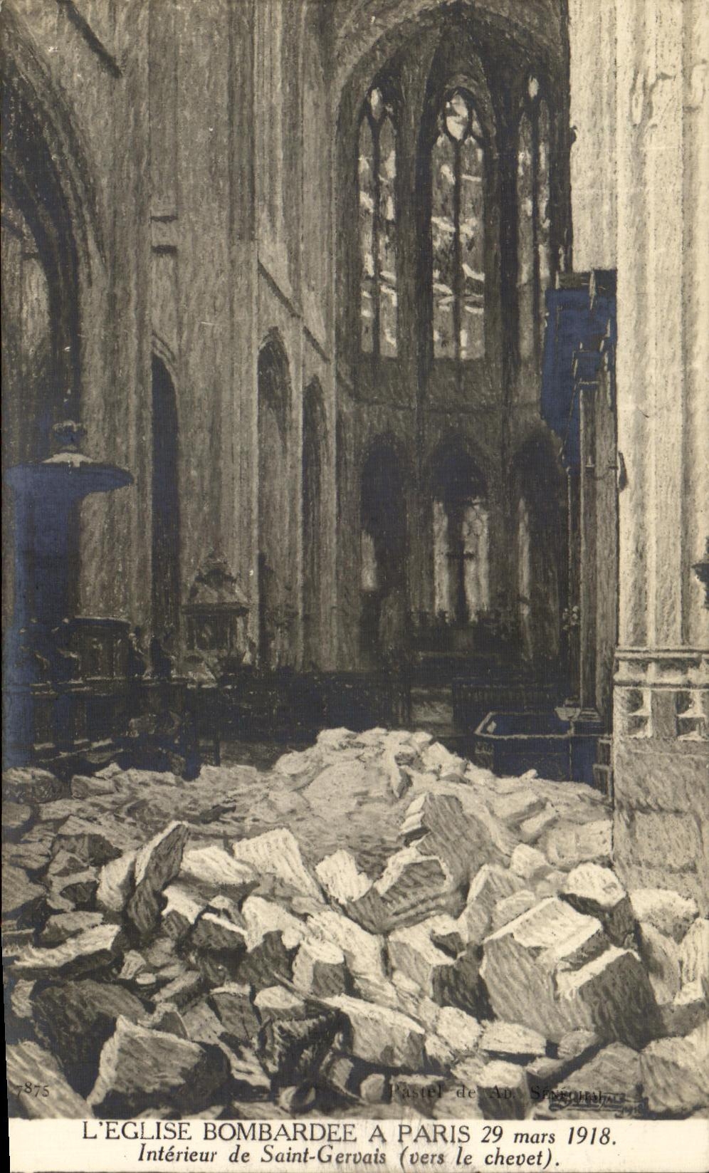 CPA Paris L'Eglise Bombardee a Paris 29 mars 1918 Saint Gervais Militaria