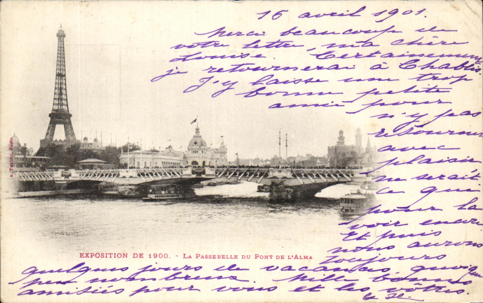CPA Paris La Passerelle Du Pont De L'Alma Tour Eiffel Exposition universelle 1900