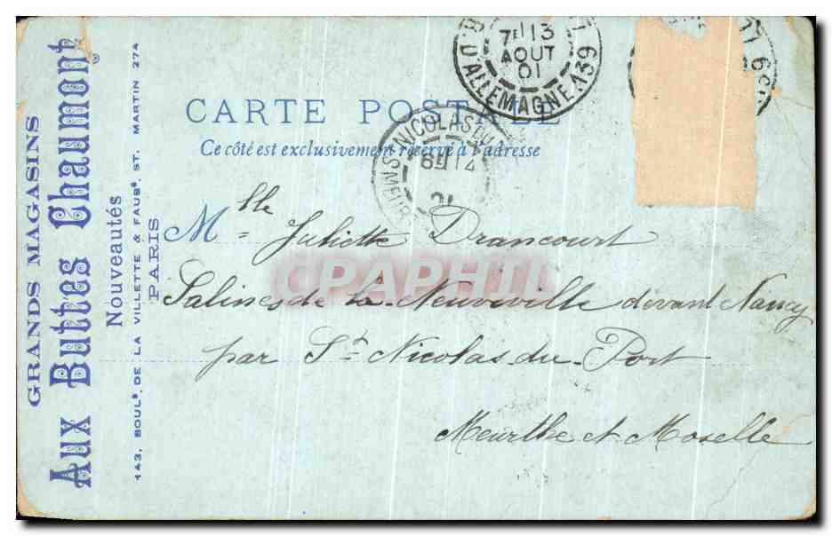 CPA Paris La Plate Forme du Champ De Mars Portail Entree Buttes Chaumont Magasins Exposition de 1900 — Rückseite