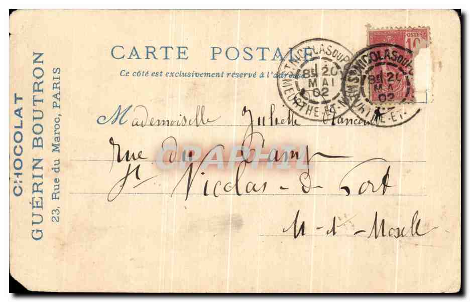 CPA Paris Chocolat Guerin Boutron Pont au change — Rückseite