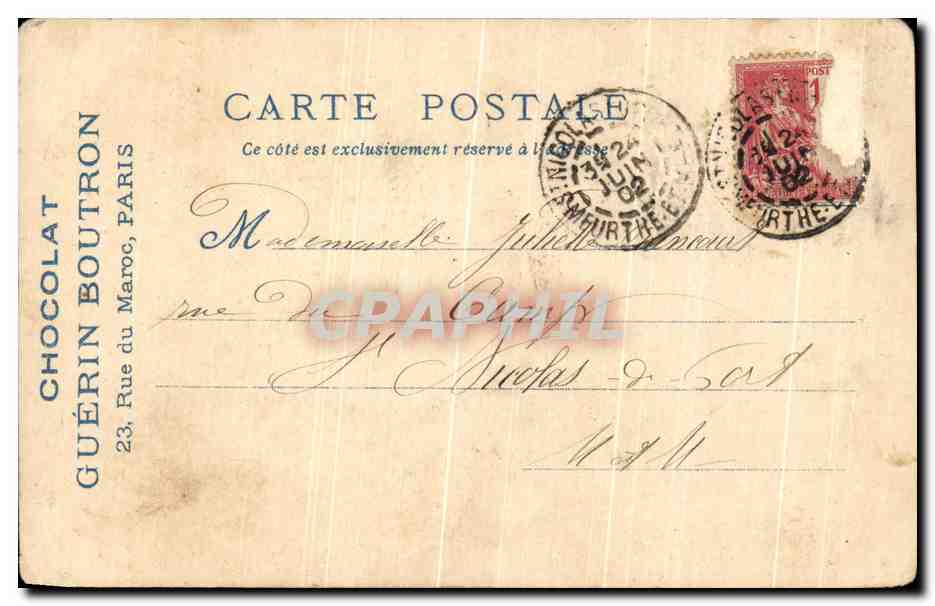 CPA Paris Rue des Remparts Chocolat Guerin Boutron  — Verso