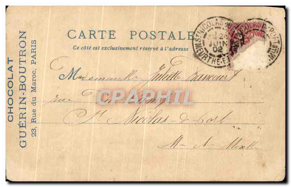 CPA Paris Le Vieux Paris Chocolat Guerin Boutron — Verso