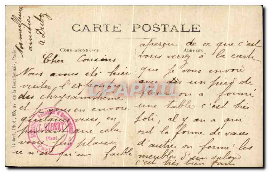 CARTE PHOTO Exposition nationale d'horticulture Paris Vilmorin Andrieux — Verso