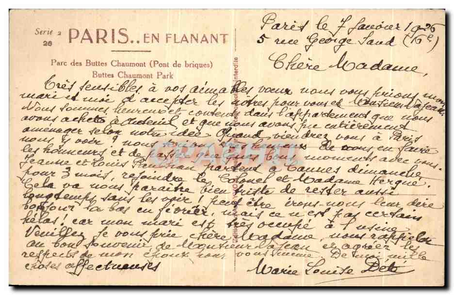 CPA Paris En Flanant Parc des Buttes Chaumont Pont de briques — Verso