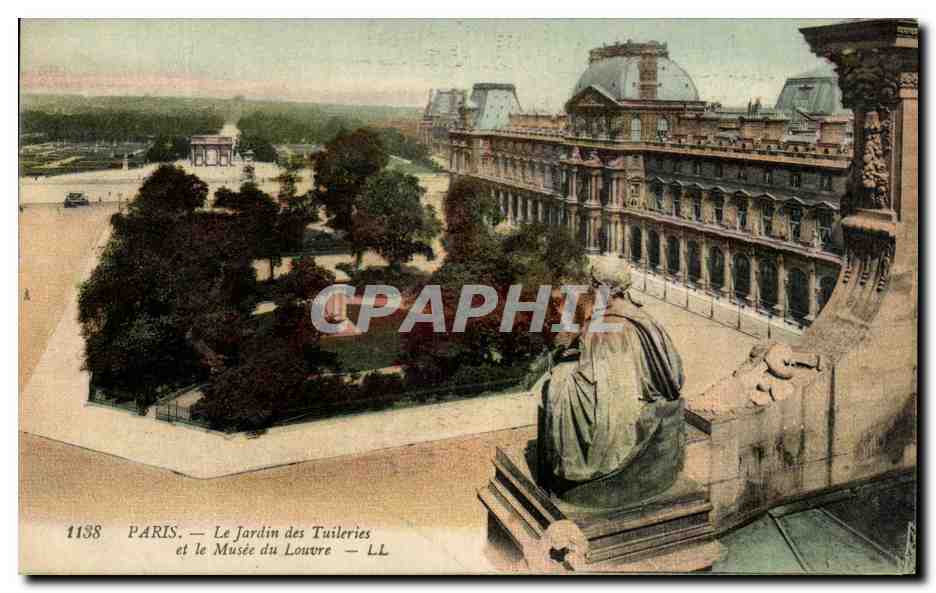 CPA Paris Le Jardin des Tuileries et le Musee du Louvre