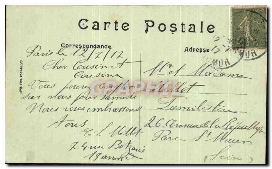 CPA Paris Notre dame Porte faix — Verso