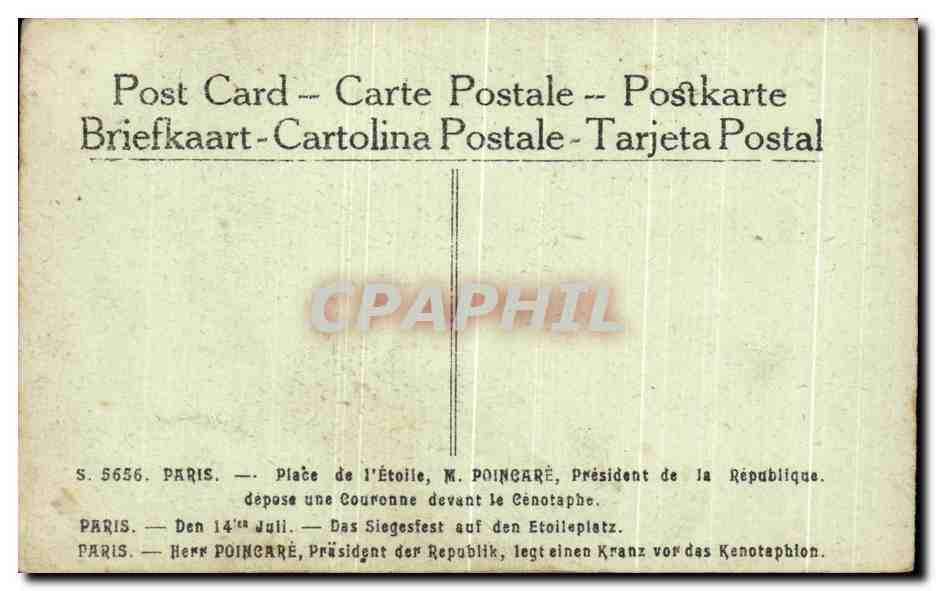 CPA Paris Place de l'Etoile President de la Republique depose une Couronne devant le Cenotaphe Militaria  — Rückseite