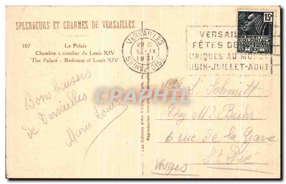 CPA Splendeurs et Charmes de Versailles Le Palais Chambre a coucher de Louis XIV — Verso
