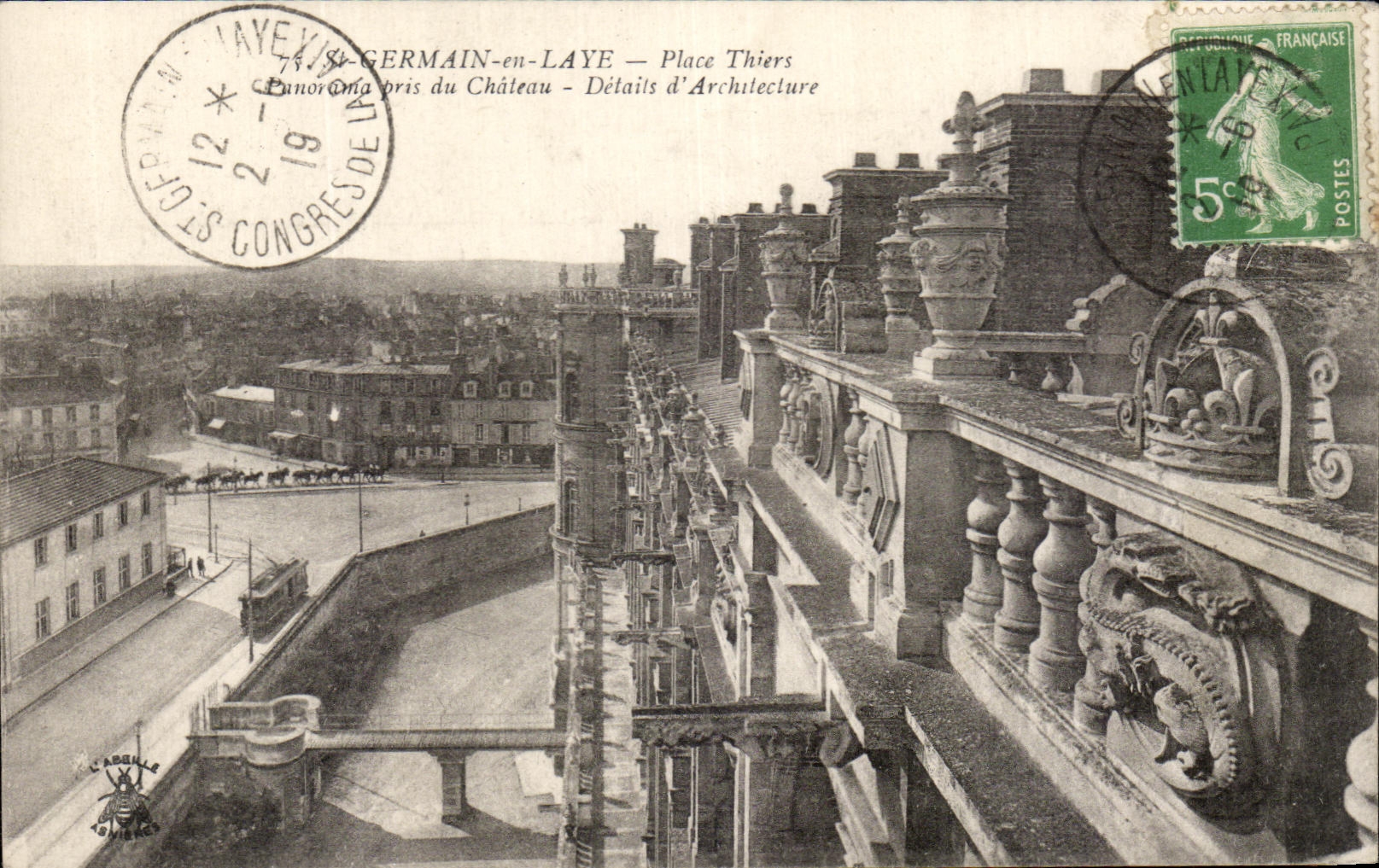 CPA St German en Laye Place Thiers Panorama pris du Chateau Details d'Architecture