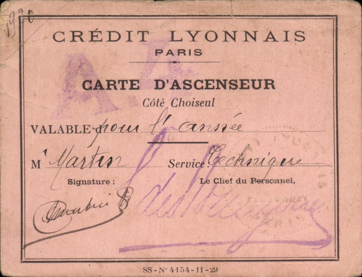 Credit Lyomnnais Paris Carte D'Ascenseur Cote Choiseul Credit lyonnais 