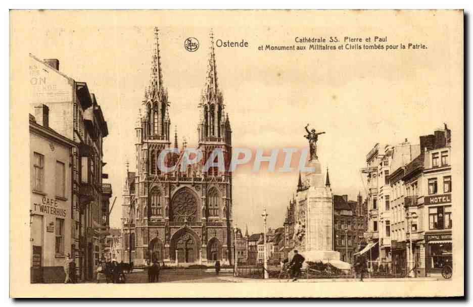 CPA Cathedrale Pierre et Paul Ostende et Moument aux Milltaires et Civils tombes pour la patrie 